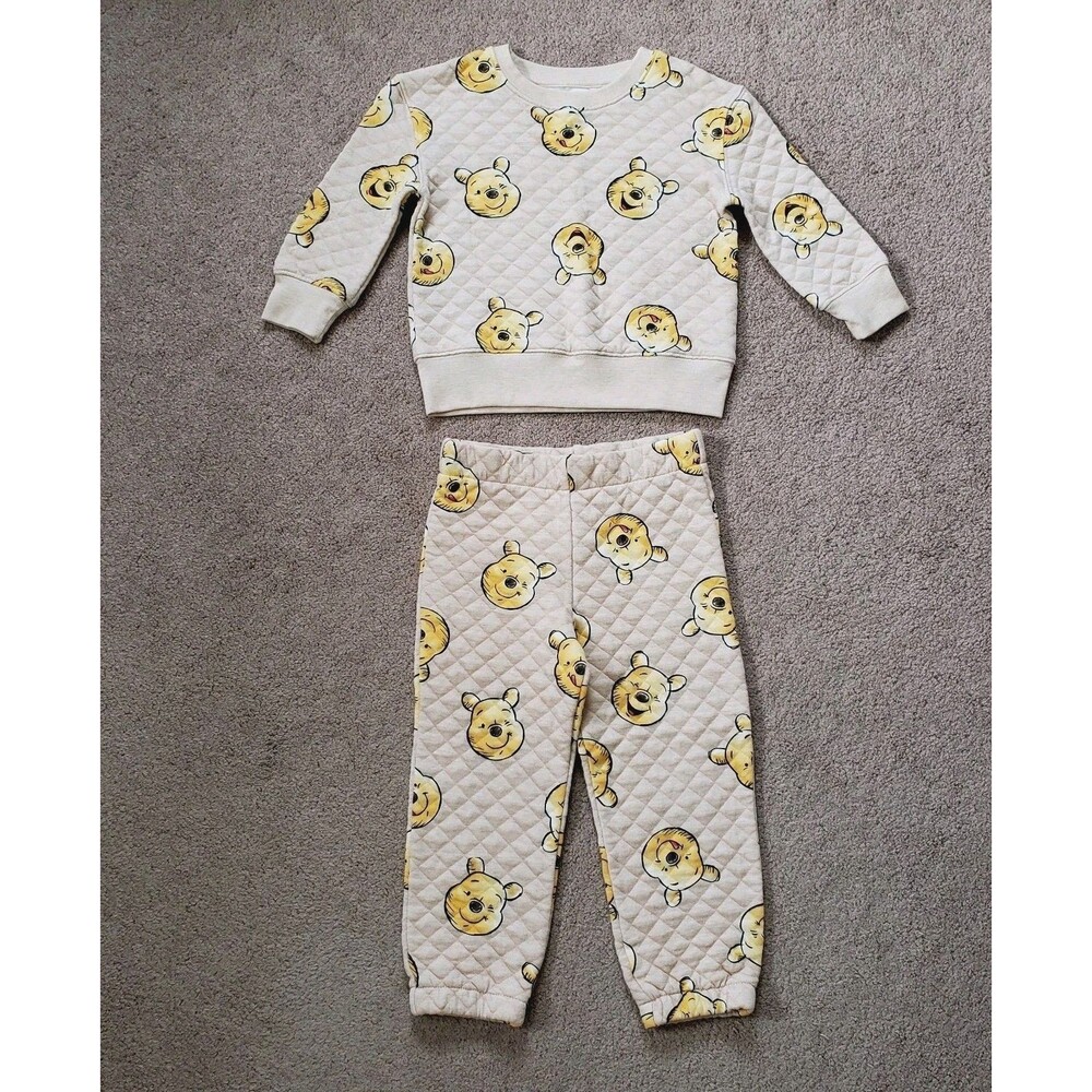 Disney Toddler Sweatshirt &Pants Set All Over Winnie The Pooh Face Print Tan 3t